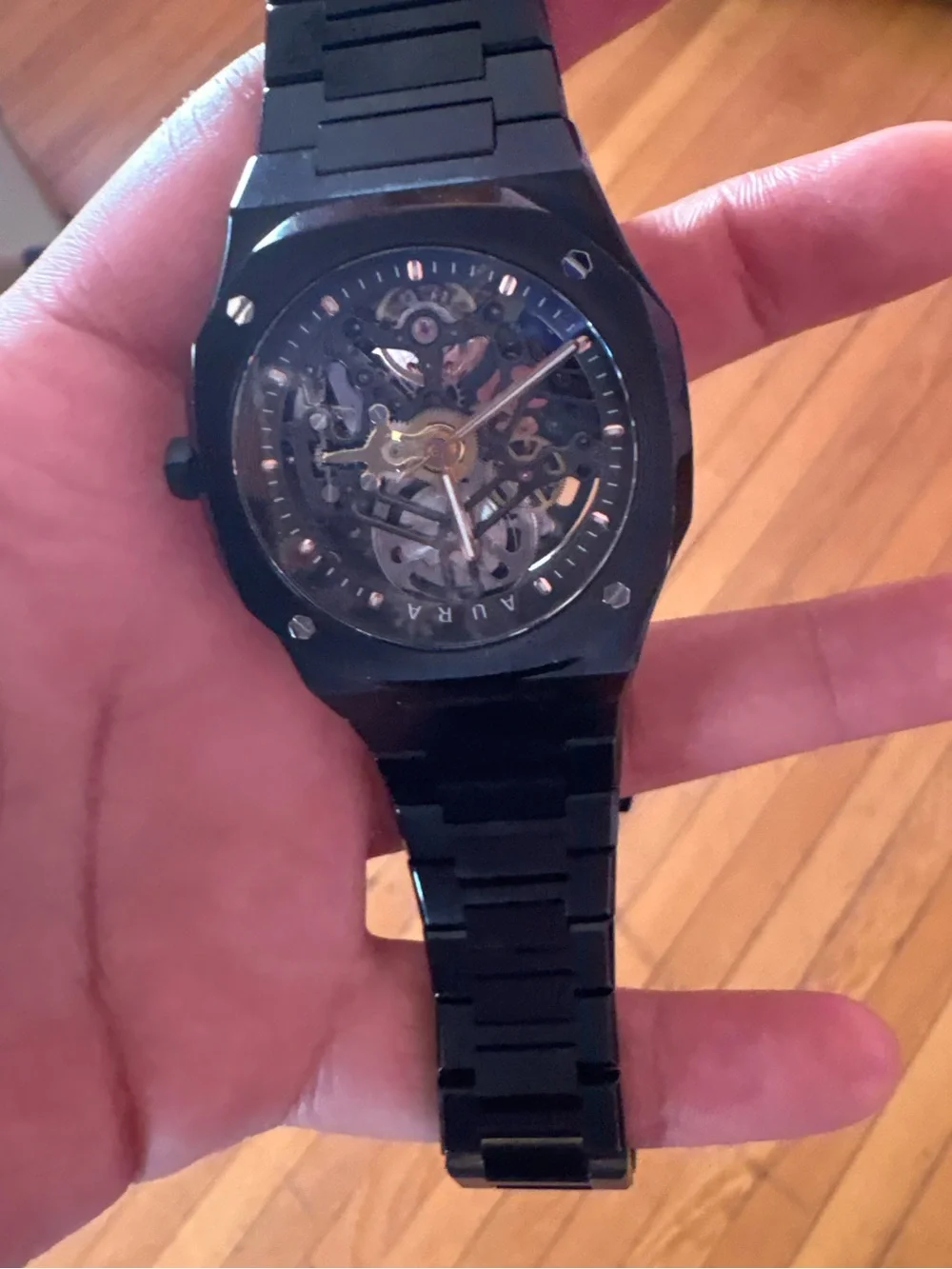 Aura Skeleton 002 Stainless Steel Watch - Black